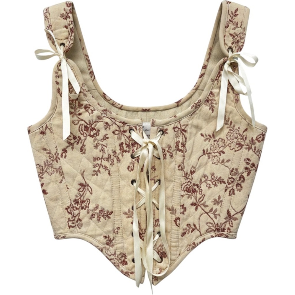 French Meadows Tapestry Corset Cottagecore Handmade Renaissance Lace Up XS/S